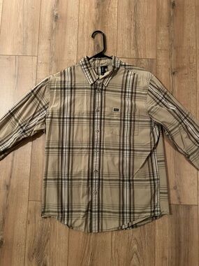 RVCA Men's Beige Plaid Button-Down Shirt